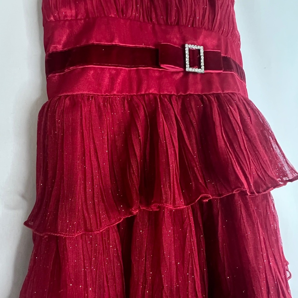 Girls Tiered Chiffon Glitter‎ Dress 7 Velvet Ribbon Sparkle Twirly Party Formal